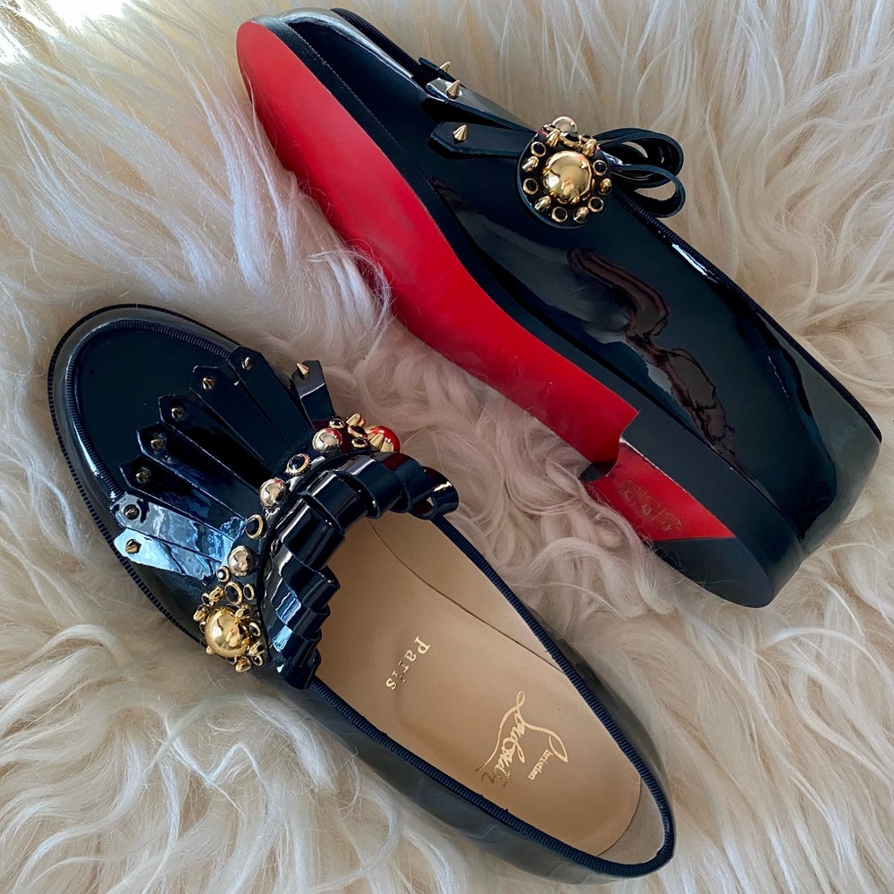Christian Louboutin Black Stud Patent Loafer Oxford Shoes